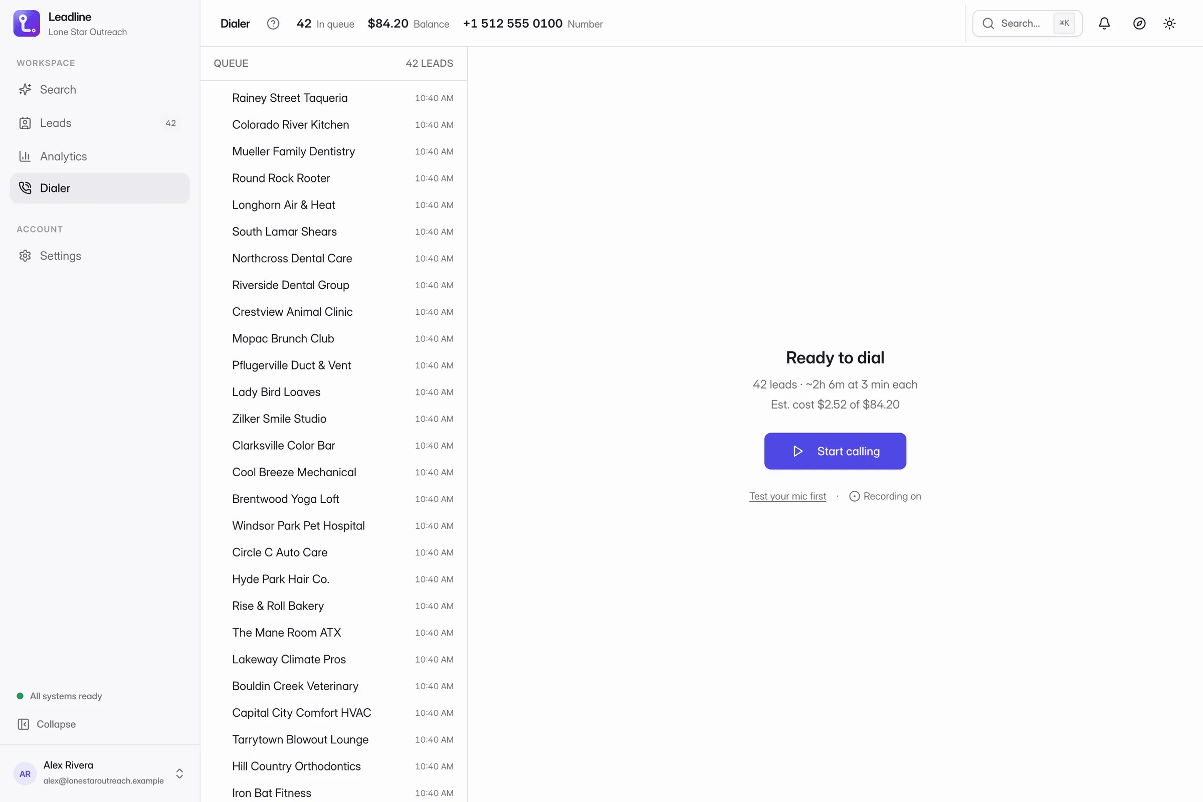 Call them, one after another, with focus — Leadline screenshot
